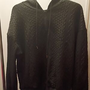 SHEIN Men's Black Zip-Up Cable Knit Sweater